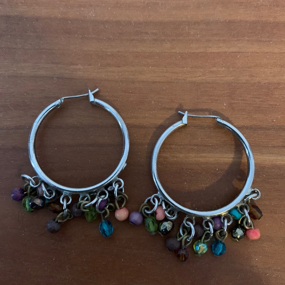 Colorful beaded hoop earrings